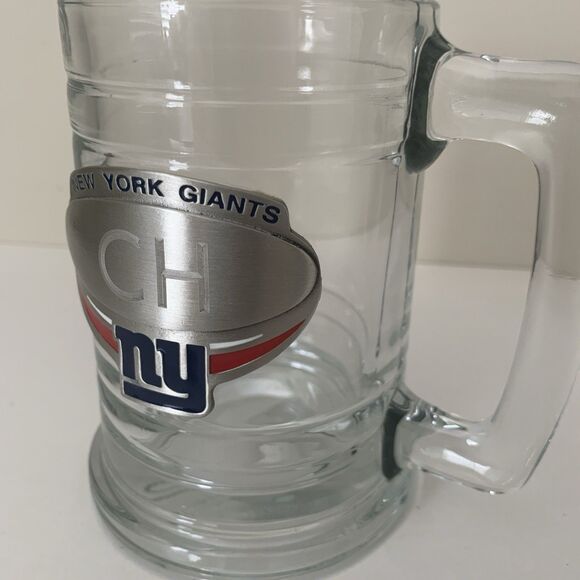 New York Giants NFL Beer Mug Clear Glass CH Engraved Initials Things Remembered - Picture 3 of 11